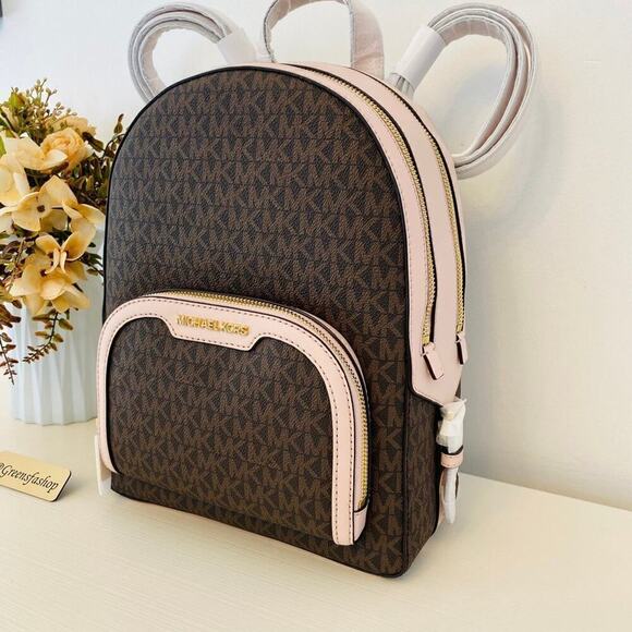 NWT Michael Kors Jaycee Medium Zip Pocket Backpack powder blush - Picture 3 of 10